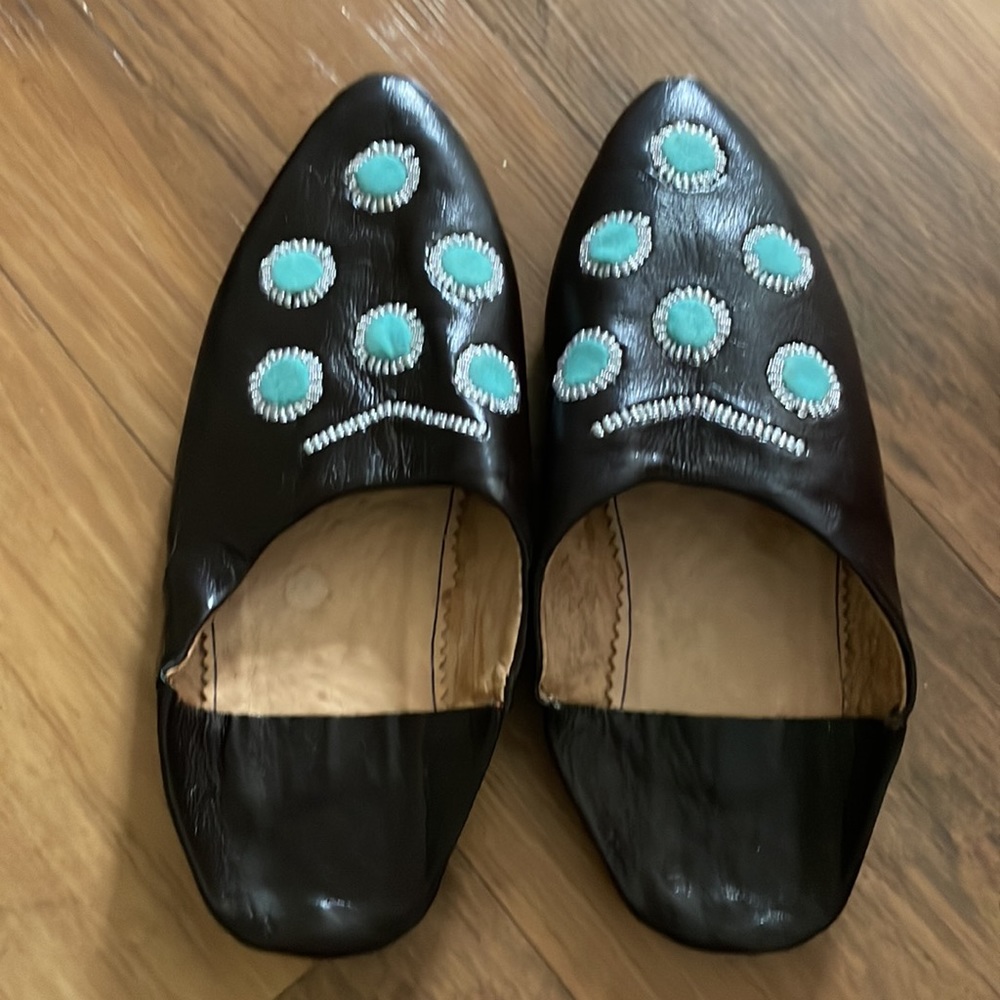 Dark brown and turquoise Moroccan mules‎ - Picture 2 of 7